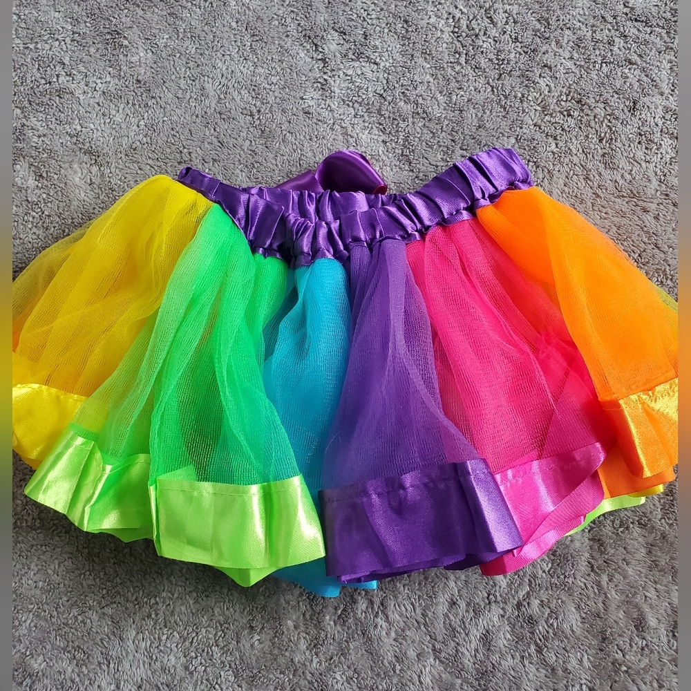 Colorful Rainbow Tulle Tutu Skirt | Satin Trim | Girls Size 3T